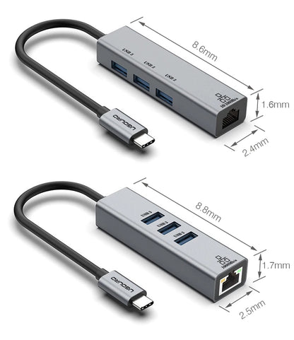 USB-C Hub Docking Station – Type C to RJ45 1000Mbps Ethernet Adapter, USB 3.0 Hub, 100W Charging Dock