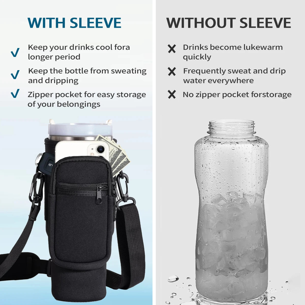 Leeseph Water Bottle Carrier Bag: Adjustable Shoulder Strap Pouch for Stanley 40oz Tumbler with Handle - Convenient Transport Solution