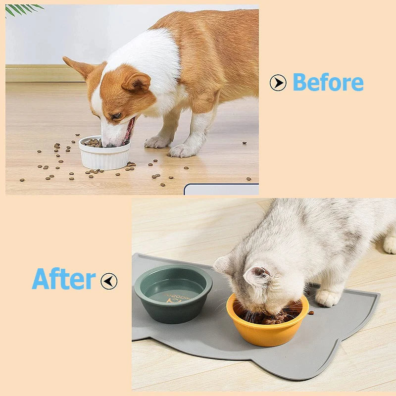 Non-Stick Waterproof Silicone Pet Feeding Mat: Dog & Cat Bowl Pad for Clean Feeding - Puppy Feeder Tray with Water Cushion Placemat