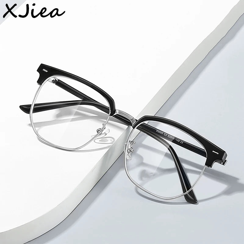 XJiea 2024 Photochromic Blue Light Blocking Glasses – Semi-Rimless Rectangle Eyewear for Men & Women, Office & Computer Use