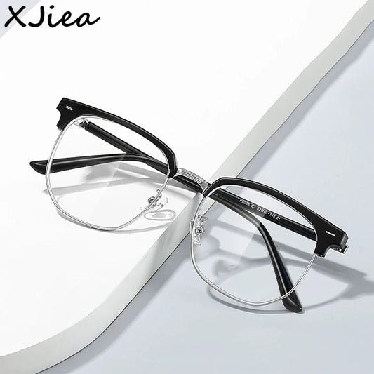 XJiea 2024 Photochromic Blue Light Blocking Glasses – Semi-Rimless Rectangle Eyewear for Men & Women, Office & Computer Use