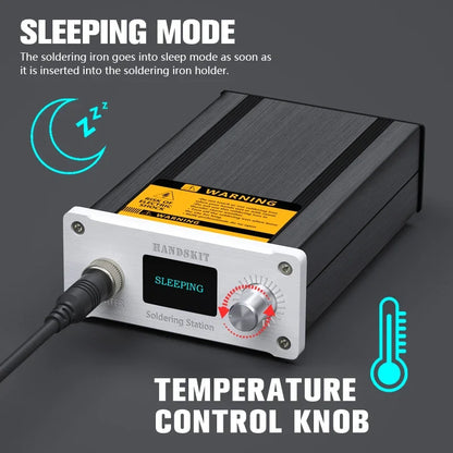 T12 Soldering Station – STM 32 Chip, OLED Display, Adjustable Temp, Auto Sleep, 5pin Soldering Iron & Tweezers Handle