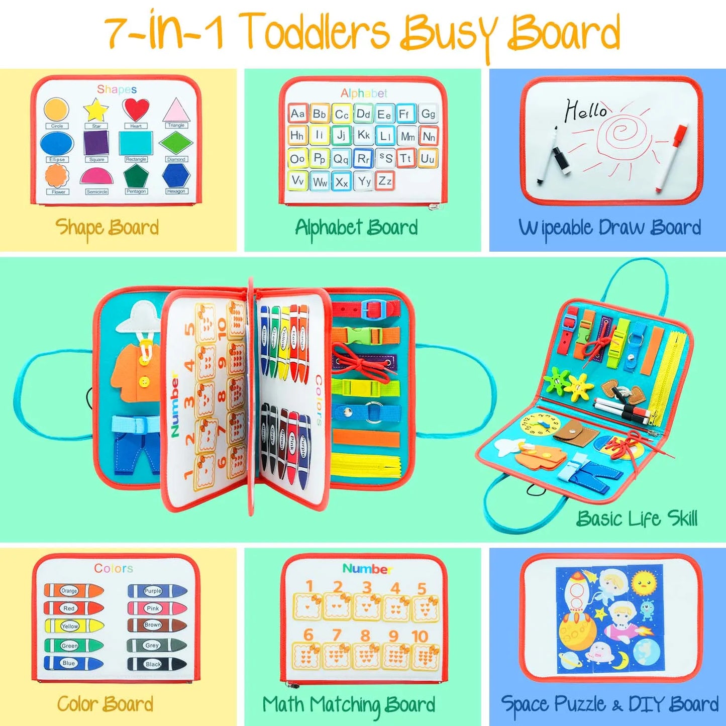 Montessori Toddler Busy Board – Educational Activity for Motor Skills & Baby Learning Toys for Travel