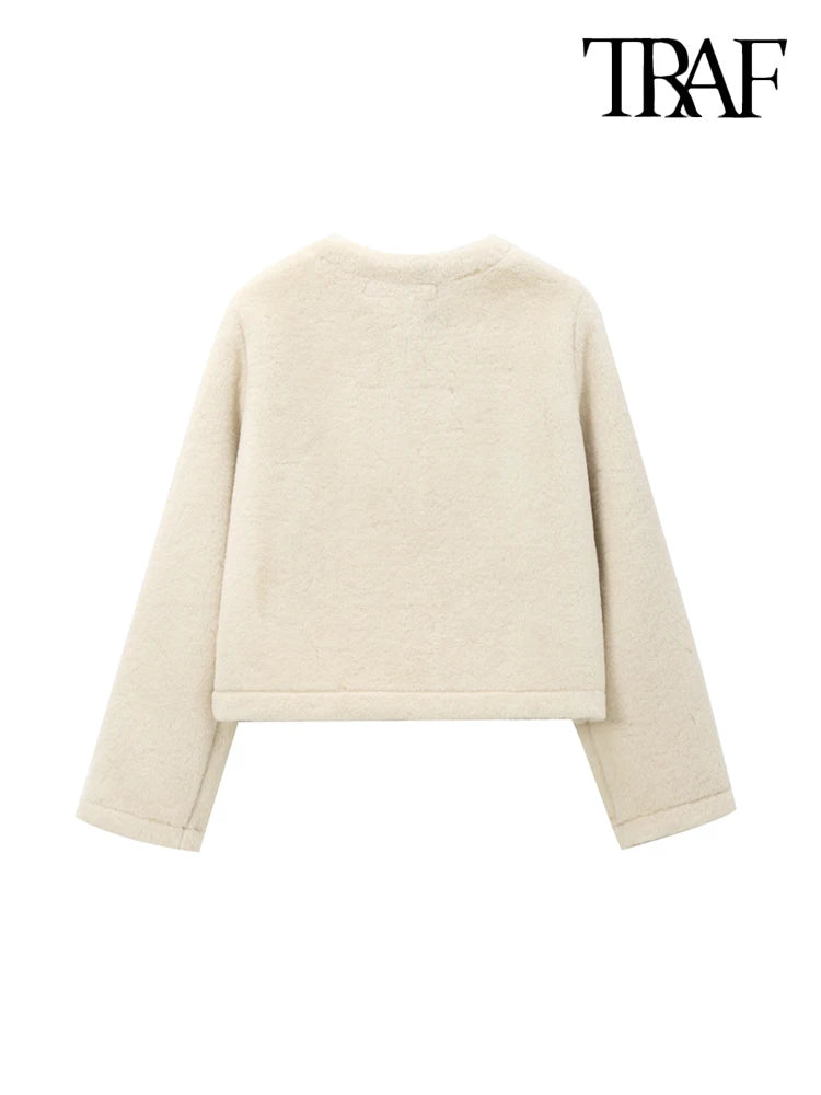 TRAF Women’s Thick Warm Faux Fur Jacket – Long Sleeve Coat with Front Toggle, Chic Fashion Outerwear