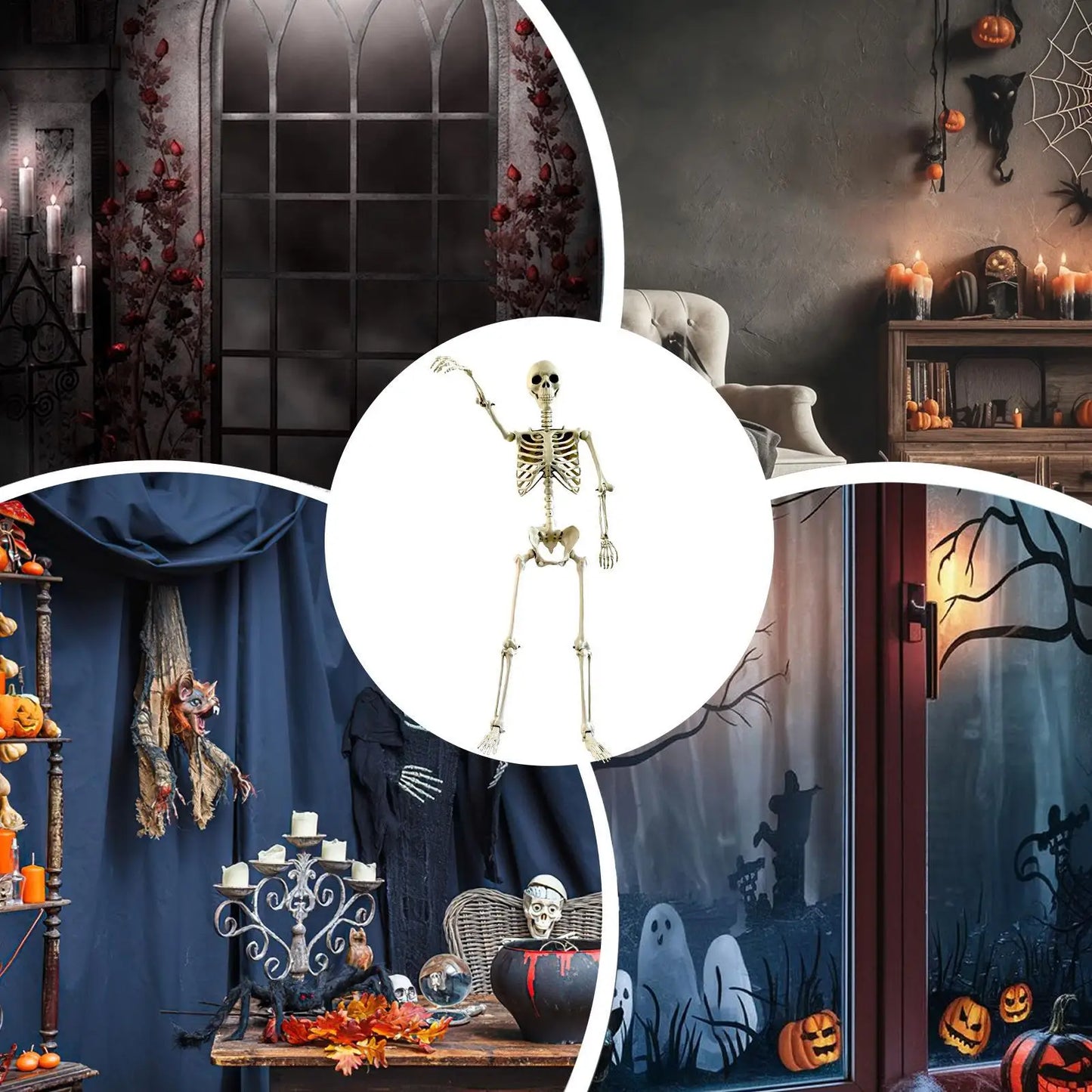 Halloween Life Size Human Skeleton Decoration — Realistic Body Bones with Posable Joints for Haunted House Horror Props