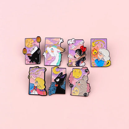 Cute Black Cat Enamel Pin Set - 7PCS Cartoon Brooch Lapel Badges for Women, Cosplay & Fashion Accessories