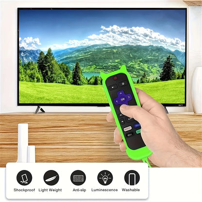 Glow-in-the-Dark Cat Ear Silicone TV Remote Cover - Cute Protective Case for TCL, Hisense & Roku Remotes