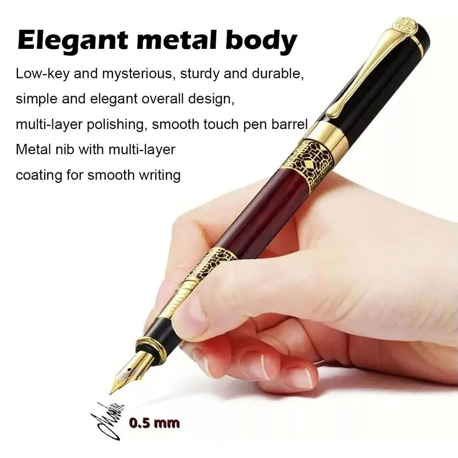 Retro Metal Fountain Pen — 1-100PCS Set with Replaceable Ink, Elegant Writing Pen for Office, School, and Stationery Gifts