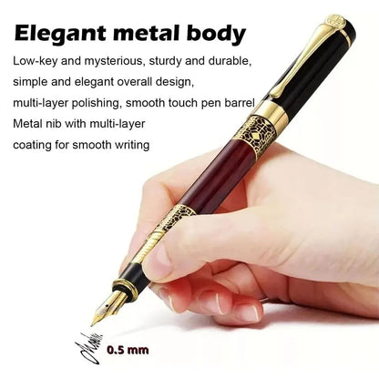 Retro Metal Fountain Pen — 1-100PCS Set with Replaceable Ink, Elegant Writing Pen for Office, School, and Stationery Gifts