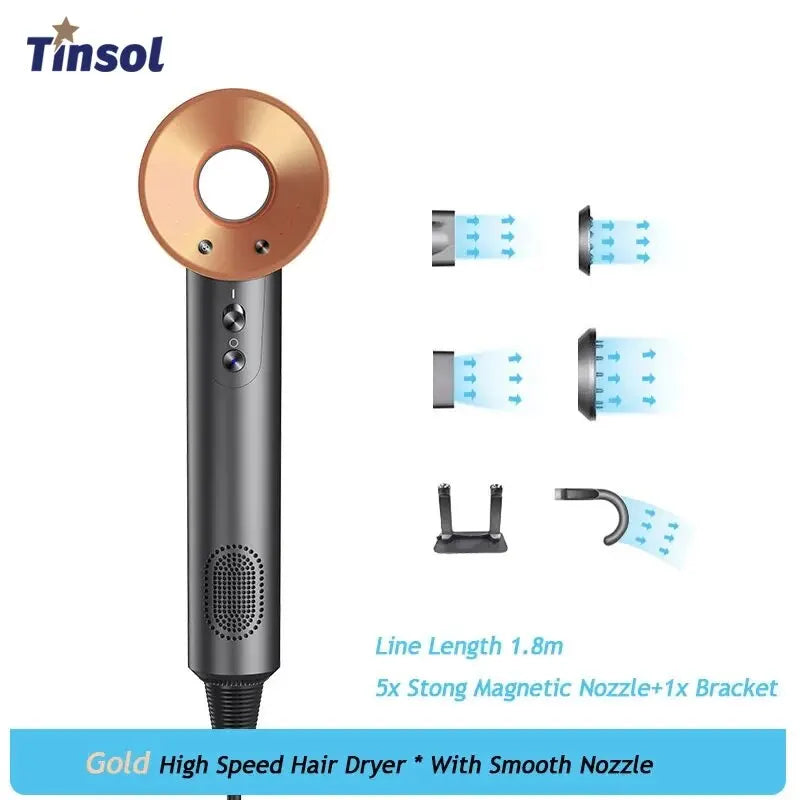Professional Leafless Hair Dryer – Powerful Negative Ion Quick-Dry with 5 Attachments & Constant Anion Technology