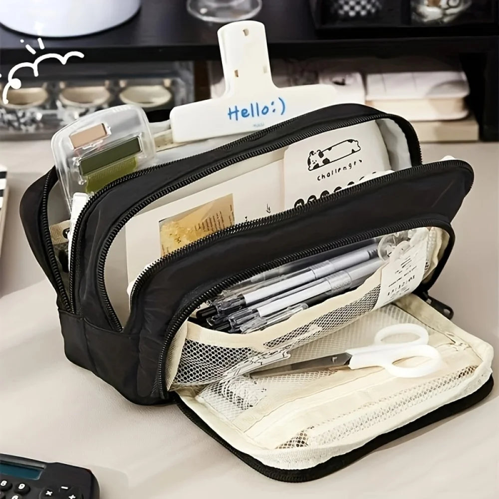 Large Capacity Pencil Case - Portable Handheld Pen Pouch and Cosmetic Storage Bag for School Office and Travel