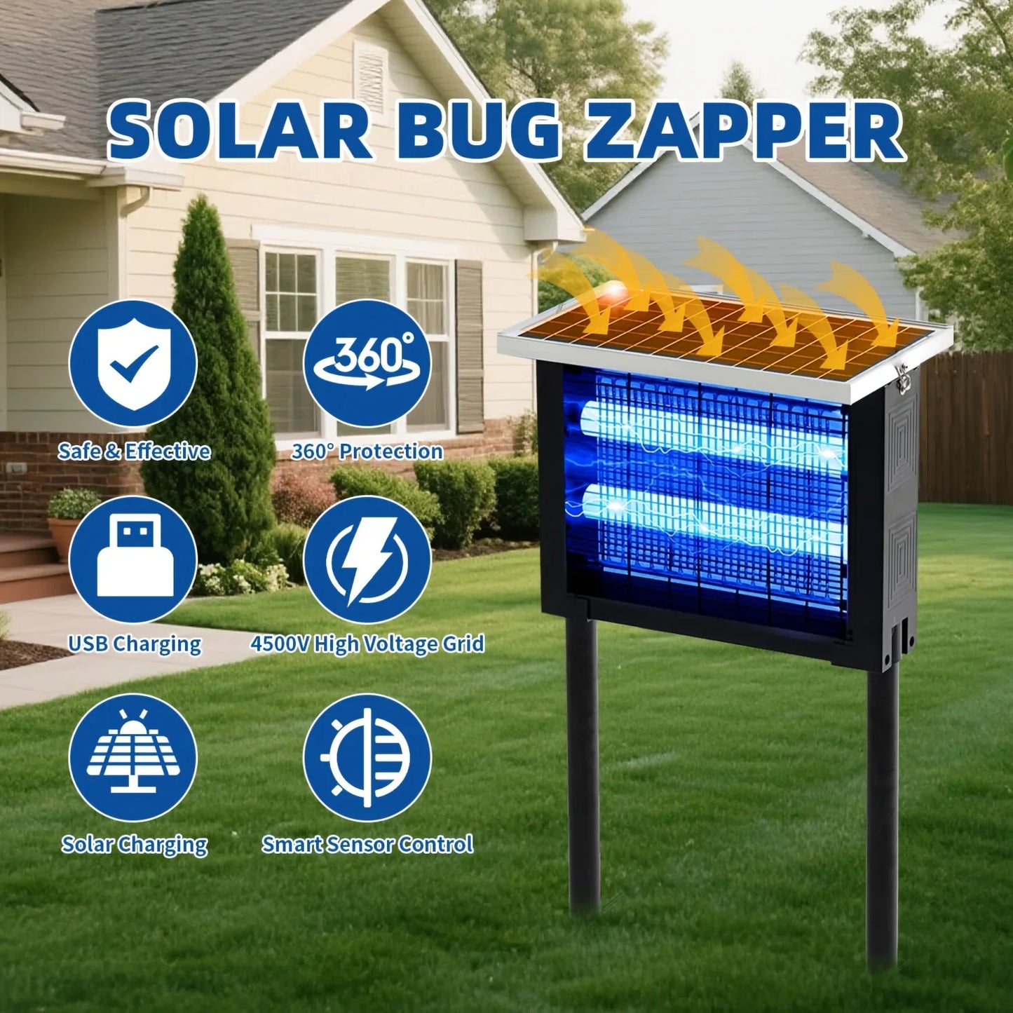 Solar Bug Zapper - Rechargeable Outdoor Mosquito Killer for Large Area Protection