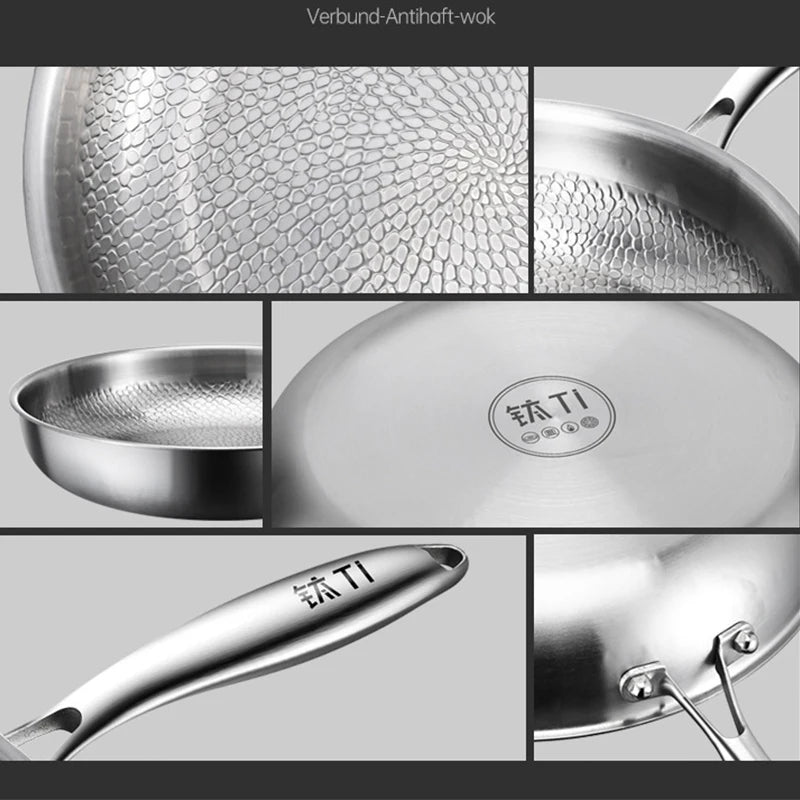 German Pure Titanium Frying Pan - Non-Stick Uncoated Fish Scale Hammer Pattern Titanium Alloy Cookware, 26/28/30cm