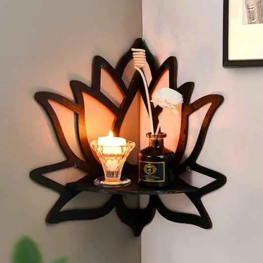 Wooden Lotus Wall Shelf - Hollow Decorative Aromatherapy Organizer for Essential Oils, Candles & Home Decor