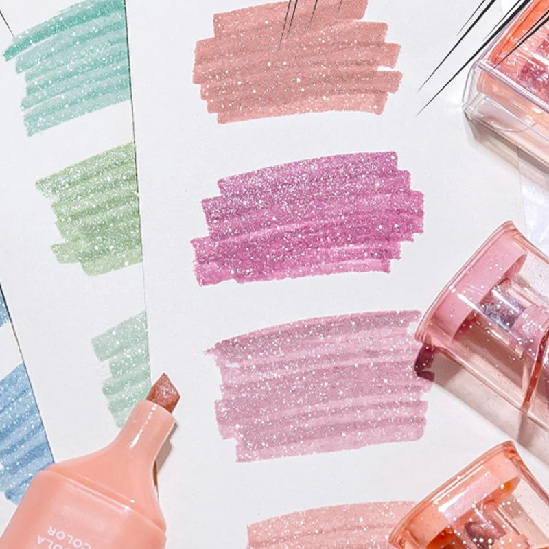 Glitter Highlighters - Flexible Line Width, Smudge-Proof Water-Based Ink for Sparkling Note-Taking, Planners & Bible Journaling