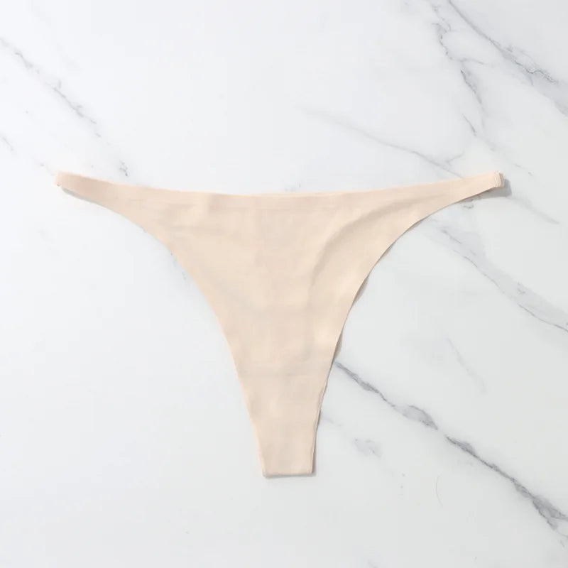 Ice Silk Seamless Thong Panties for Women – Soft Satin Bikini Underwear, Thin Band Tangas Mujer