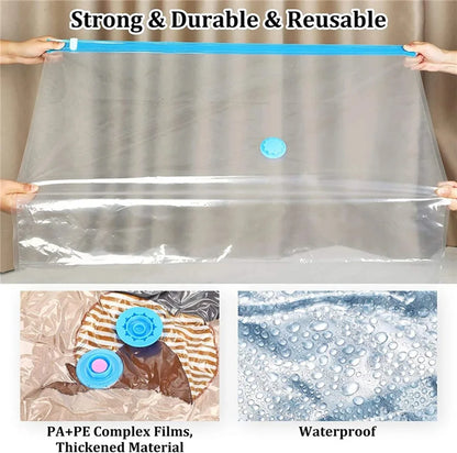 4pcs Reusable Transparent Vacuum Bags — Folding Compressed Space-Saving Storage for Clothes & Travel