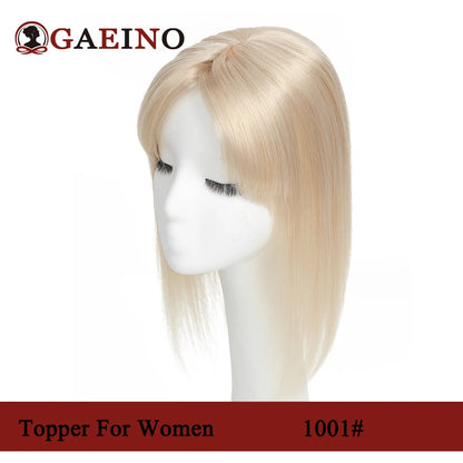 Straight Human Hair Topper With Bangs - Silk Base Clip In Real Hair Extension For Women Chocolate Brown Light Brown