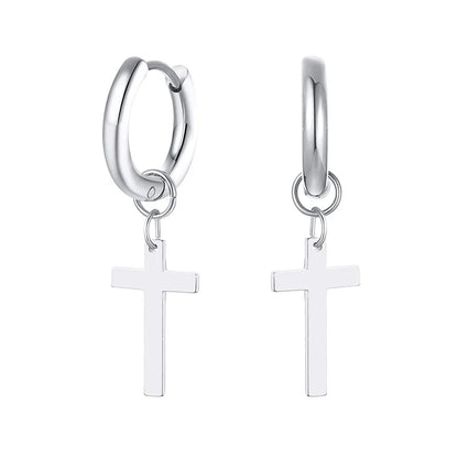Stainless Steel Cross Charm Earrings - Men's Fashion Jewelry