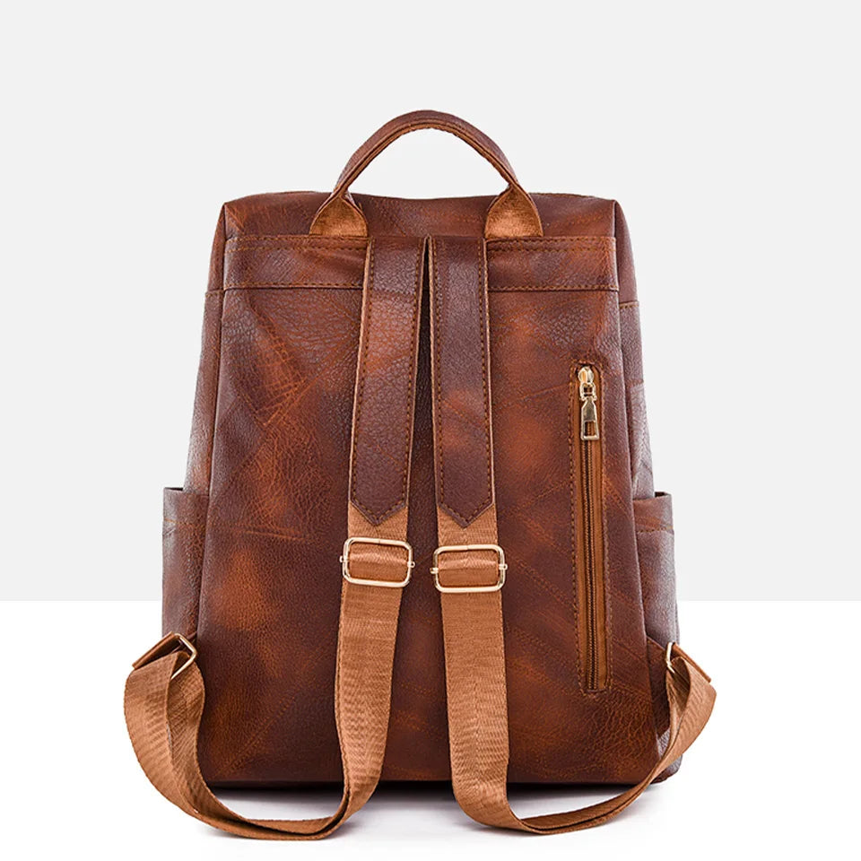 Trendy Women's Vintage PU Leather Backpack - Brown Daypack, Casual Travel and Retro Student School Bag
