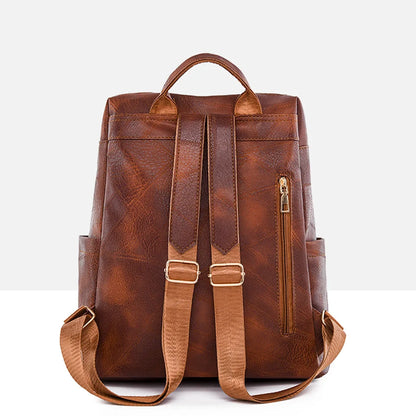 Trendy Women's Vintage PU Leather Backpack - Brown Daypack, Casual Travel and Retro Student School Bag