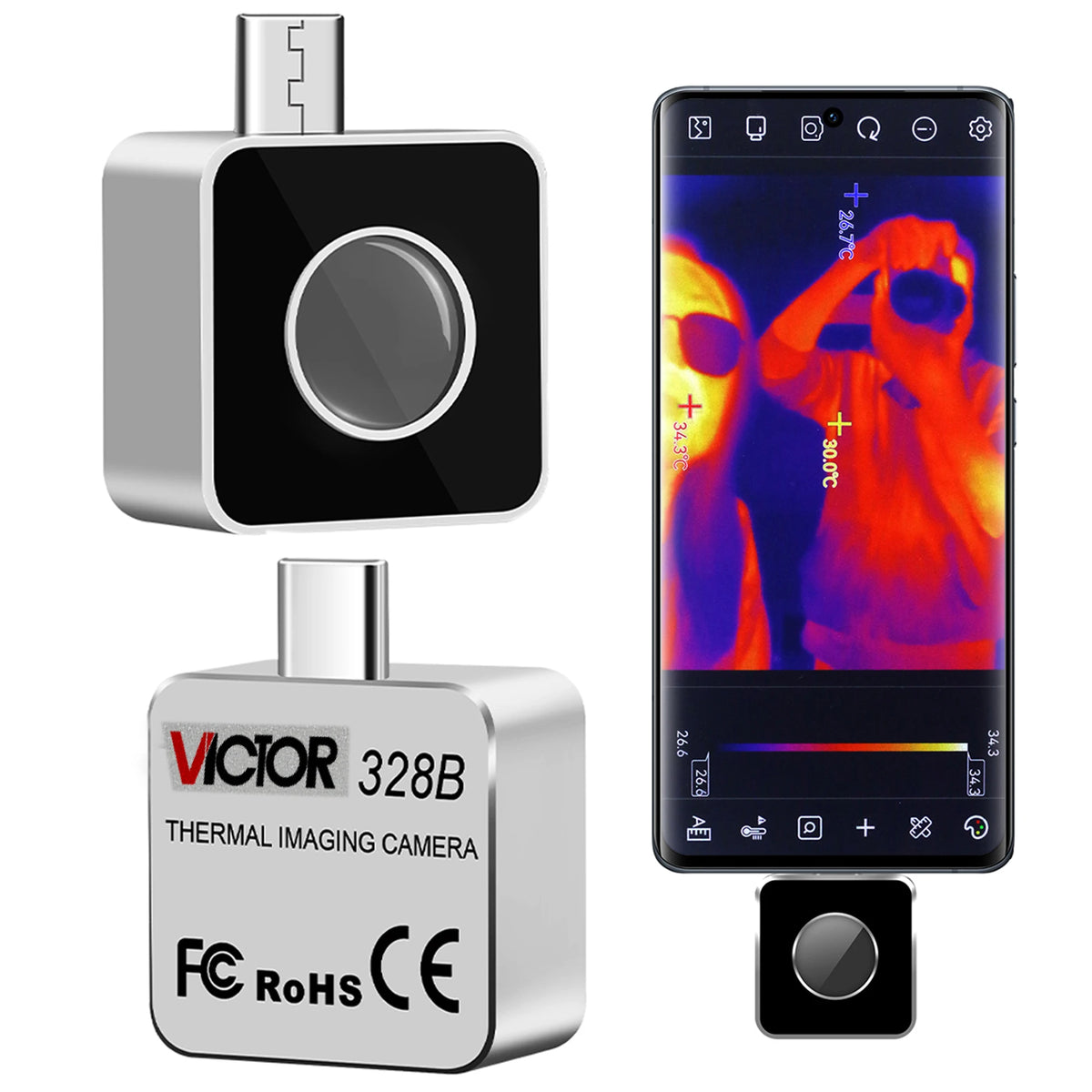 VICTOR 256×192 Android Thermal Imager - 25Hz Type-C Thermal Camera with -15°C to 600°C Range for Electrical & HVAC Inspection