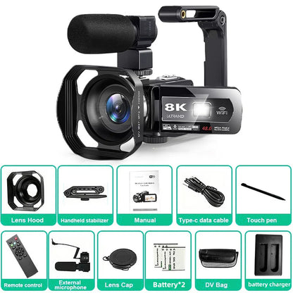 8K Digital Video Camera – 64MP Professional Recorder with 18X Digital Zoom, 3-Inch LCD Touch Screen Camcorder