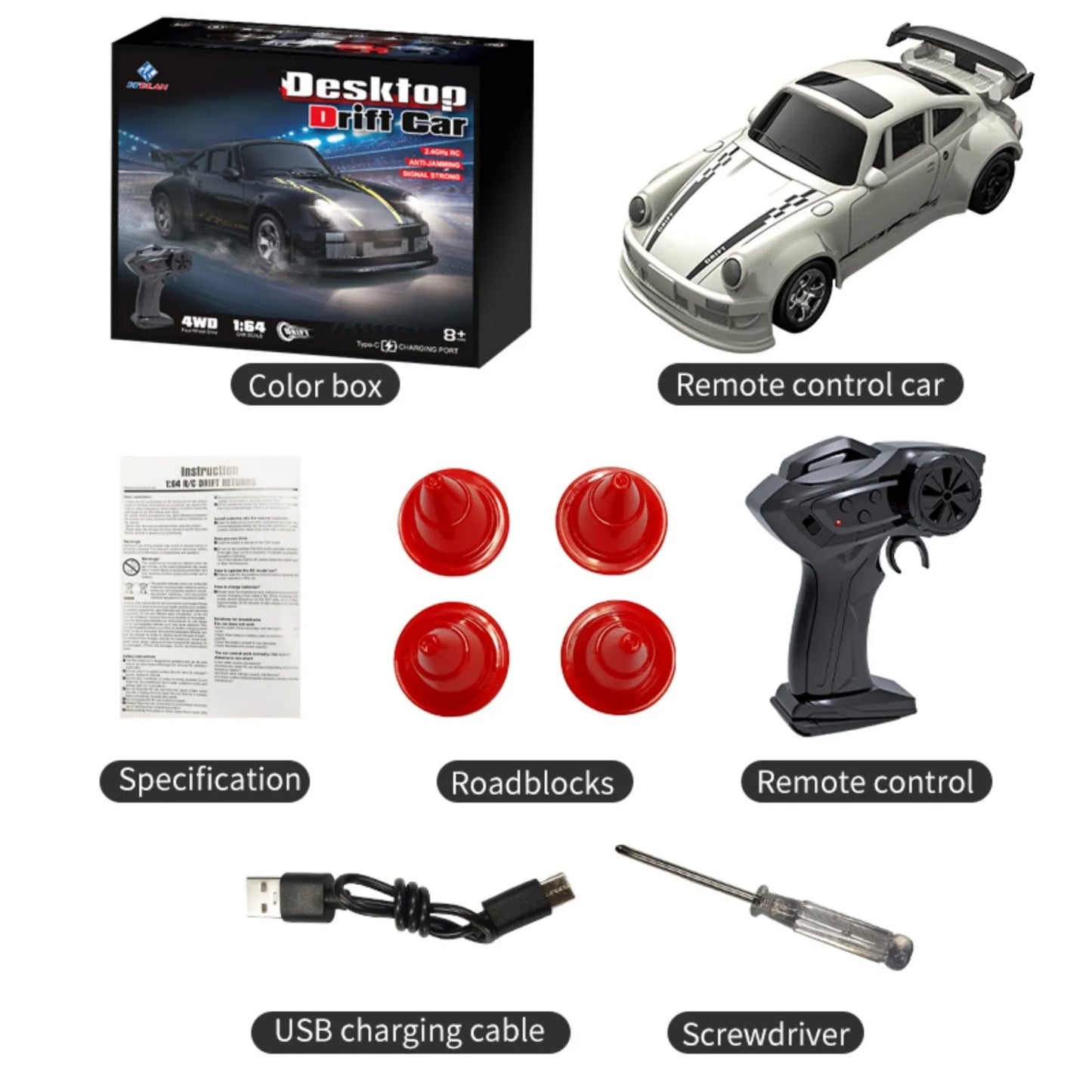 KF20 1:64 RC Drift Car — 2.4G High-Speed 4-Wheel Mini Remote Control Racing Toy for Kids