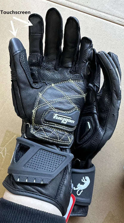 Motorcycle Gloves AFS6 AFS10 AFS18 - Leather Windproof Motocross Mittens with Touch Screen, Men's Protective Motorbike Gloves