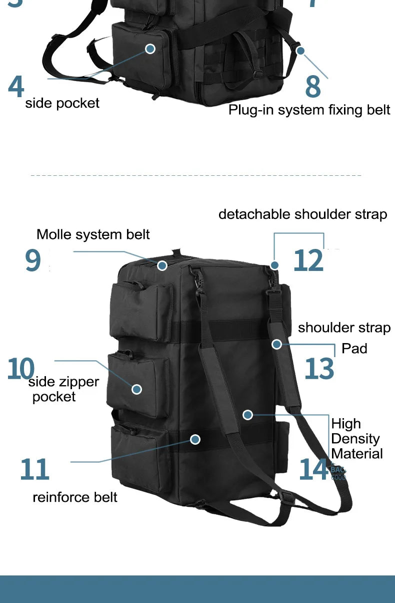 55L Tactical Duffel Bag – Large Hiking, Travel & Camping Backpack for Men, Gym and Weekend Trips