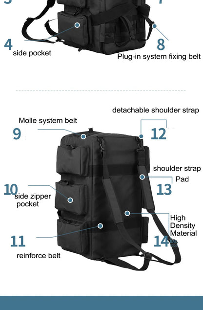 55L Tactical Duffel Bag – Large Hiking, Travel & Camping Backpack for Men, Gym and Weekend Trips