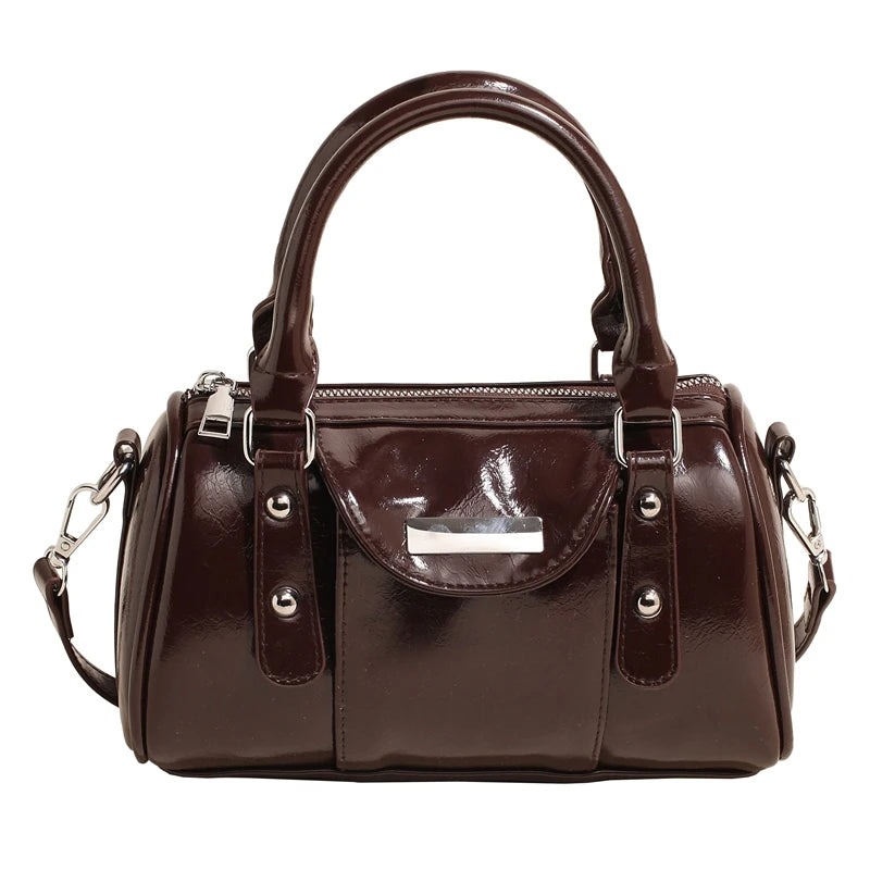 Burgundy Mini Top-Handle Bag for Women — PU Leather Shoulder & Crossbody Handbag 2024 Luxury Designer