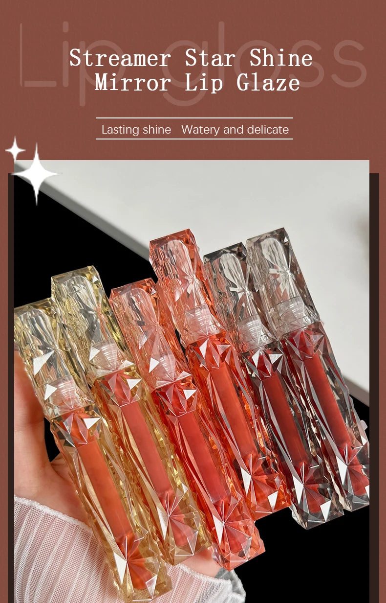 Long-Lasting Waterproof Lip Gloss – Moisturizing Mirror Shine, Easy Halo-Dyeing, Transparent Color Cosmetics