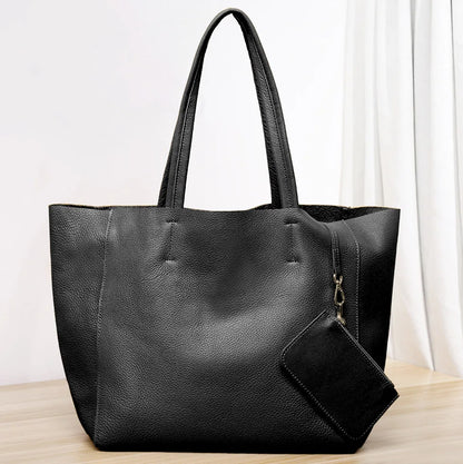 Customizable Name Large Capacity Commuter Bag – 100% Genuine Leather Soft Tote, Single Shoulder & Diagonal Shopping Bag