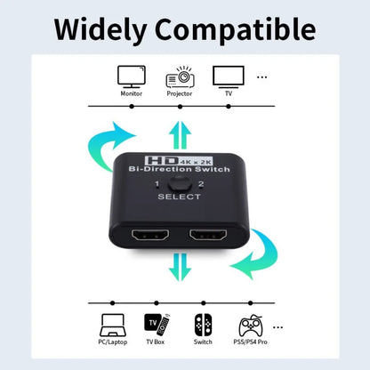 8K 60Hz HDMI Switch - 4K 120Hz Bi-Directional 2-Port HDMI Splitter for Laptop, PC, Xbox, PS3/4, TV, Monitor, Projector