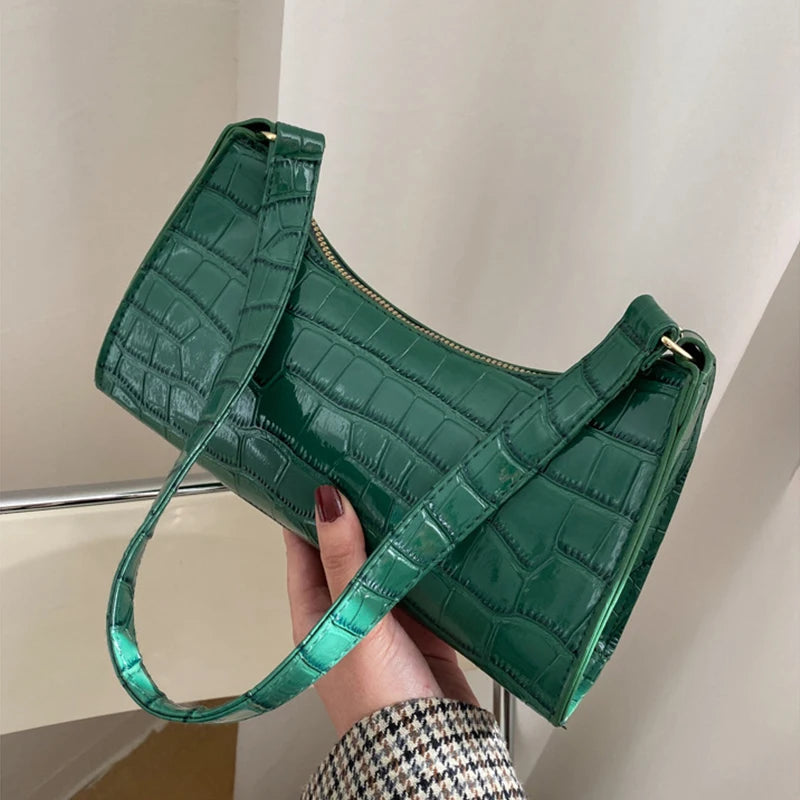 Retro Alligator Pattern PU Leather Handbag for Women – Small Shoulder & Clutch Tote Purse