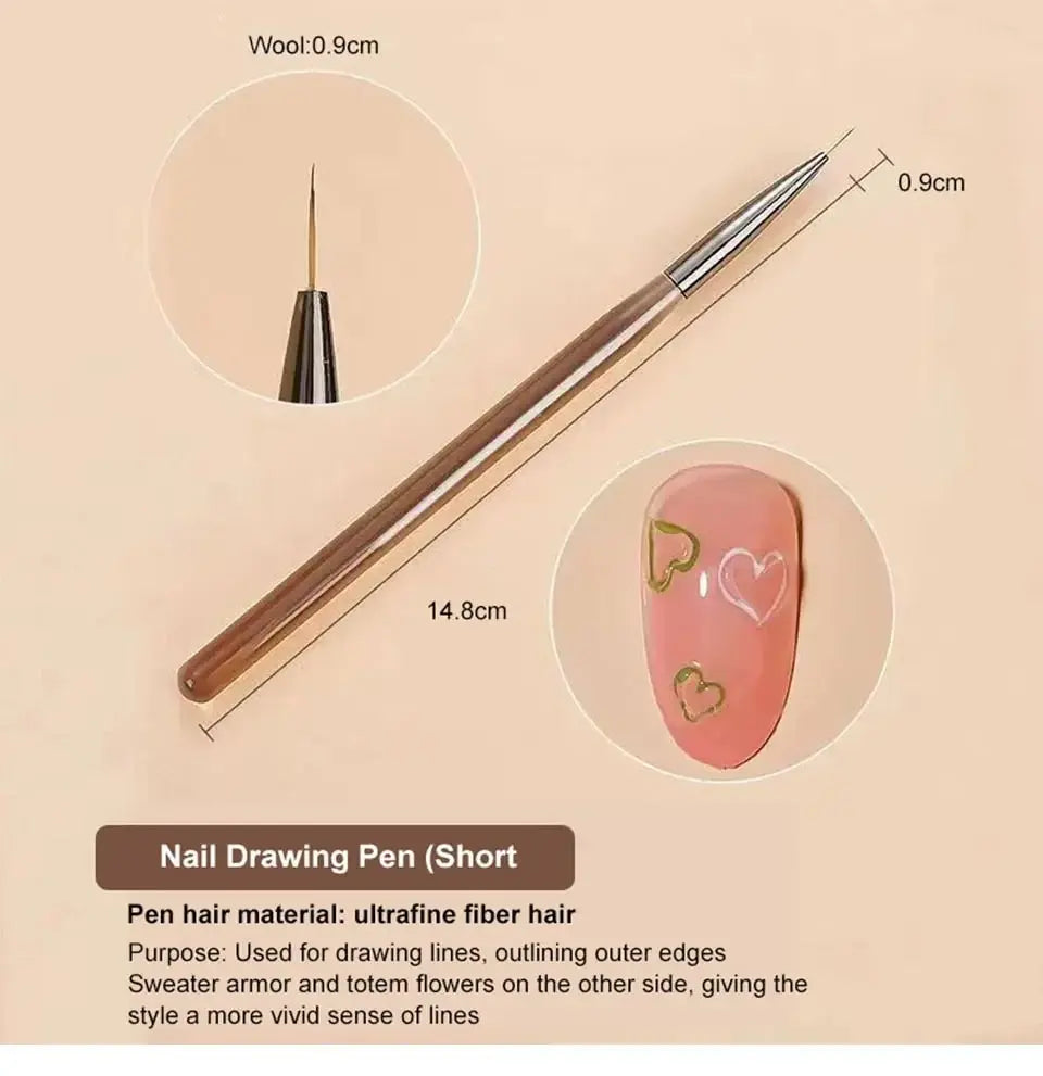 9PCS UV Gel Nail Brushes Set - Liner & Acrylic Painting Pens for DIY Nail Art Design and Tip Display