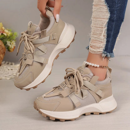 New Women’s Mesh Sneakers - Breathable Platform Lace-Up Casual Outdoor Low Top Shoes, Zapatos De Mujer