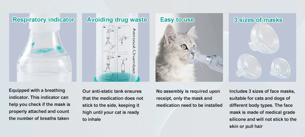 Cat & Dog Aerosol Chamber Inhaler — Portable Pet Spacer with Breathing Indicator Silicone Mask for Veterinary Use