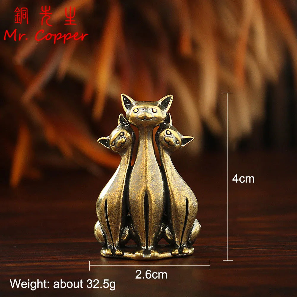 Brass Cat Figurines - 7 Style Modern Retro Animal Mini Statues for Desktop, Home Decor & Craft Accessories