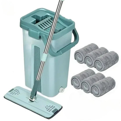 Flat Squeeze Mop with Bucket – Easy Wring Microfiber Floor Cleaner for Hardwood & Laminate