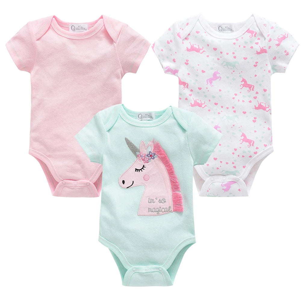 3/6PCS Baby Cotton Bodysuits – Short Sleeve Onesies for Newborns & Toddlers 0-12 Months, Boys & Girls