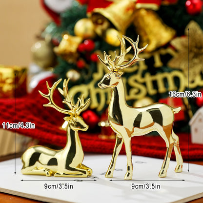 Golden Deer Statue Figurine – Plastic Reindeer Sculpture for Luxury Living Room & Christmas Tabletop Decor