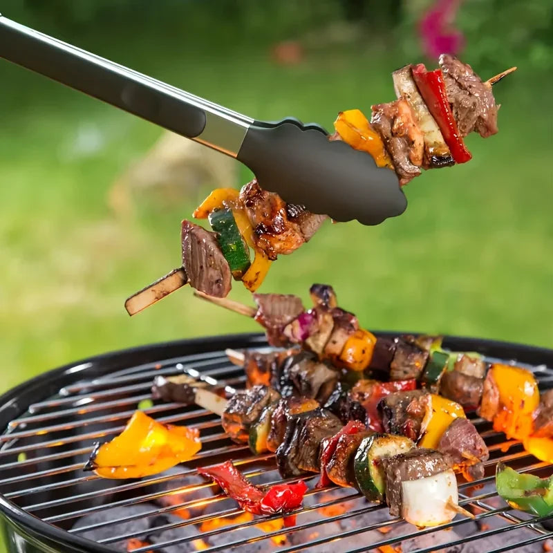 Heavy Duty Stainless Steel Kitchen Tongs - Heat Resistant Silicone Tips with Locking Secure Grip Design