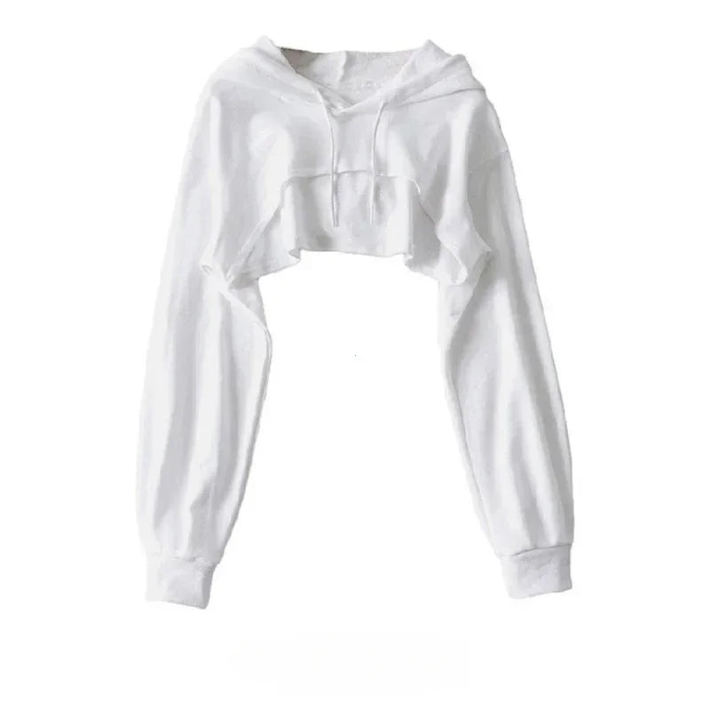 Women’s Irregular Crop Hoodie – Ultra-Short Y2K Style Long Sleeve Sweatshirt