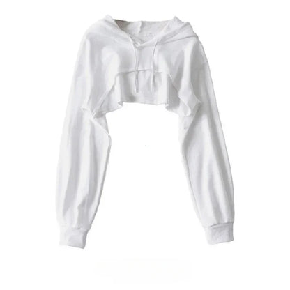 Women’s Irregular Crop Hoodie – Ultra-Short Y2K Style Long Sleeve Sweatshirt