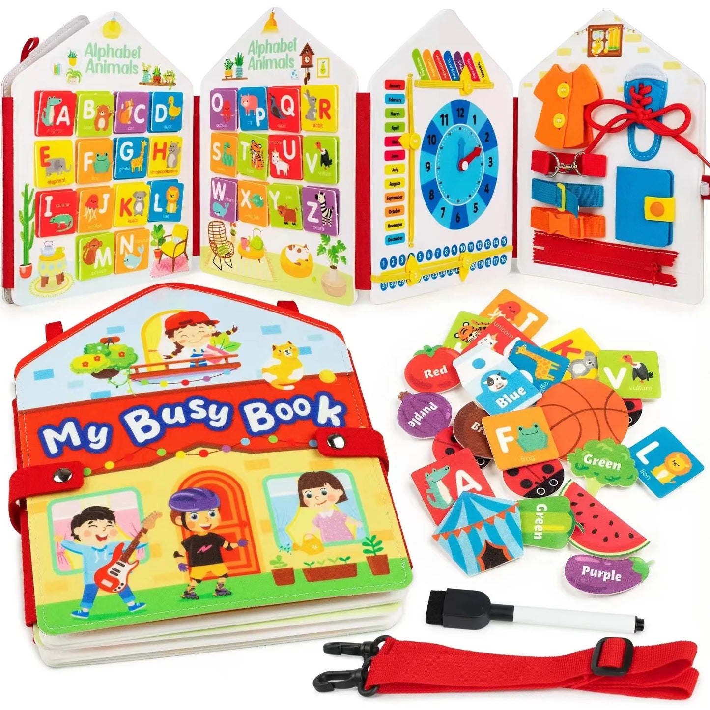 Toddler Montessori Busy Board – Dinosaur Dress-Up, Learning & Sensory Activities, Travel Toy & Life Skills Backpack