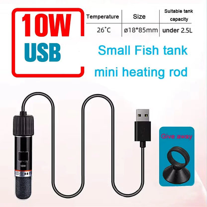 USB Mini Aquarium Heating Rod – 10W Submersible Thermostat Heater for Small Fish Tanks, 26°C Constant Temperature
