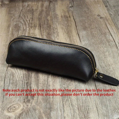Vintage Leather Pencil Bag – Simple Zipper Pen Case & Stationery Holder Pouch for School Supplies, Glasses & Storage