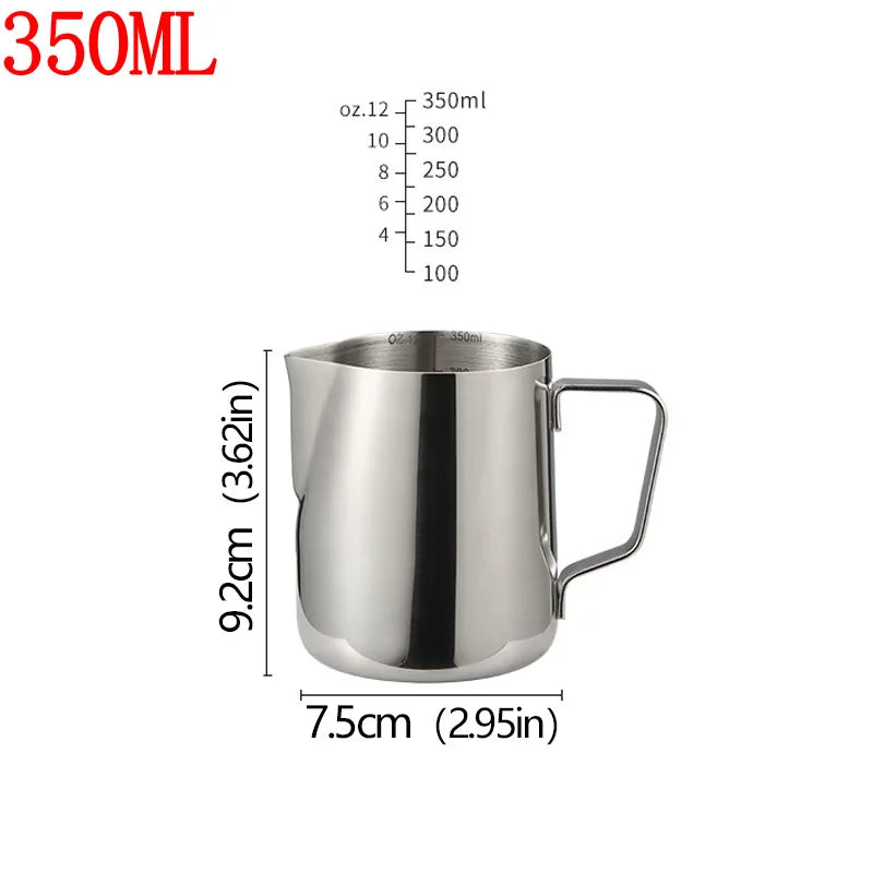 Stainless Steel Milk Frother Jug — Latte Pitcher with Measurement for Coffee & Espresso Barista Tools